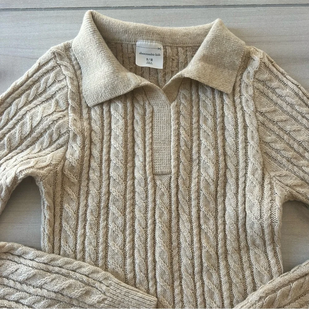 NWOT Abercrombie Kids Taupe Beige Cable Knit Ribbed Long Sleeve Sweater Dress - Picture 2 of 4